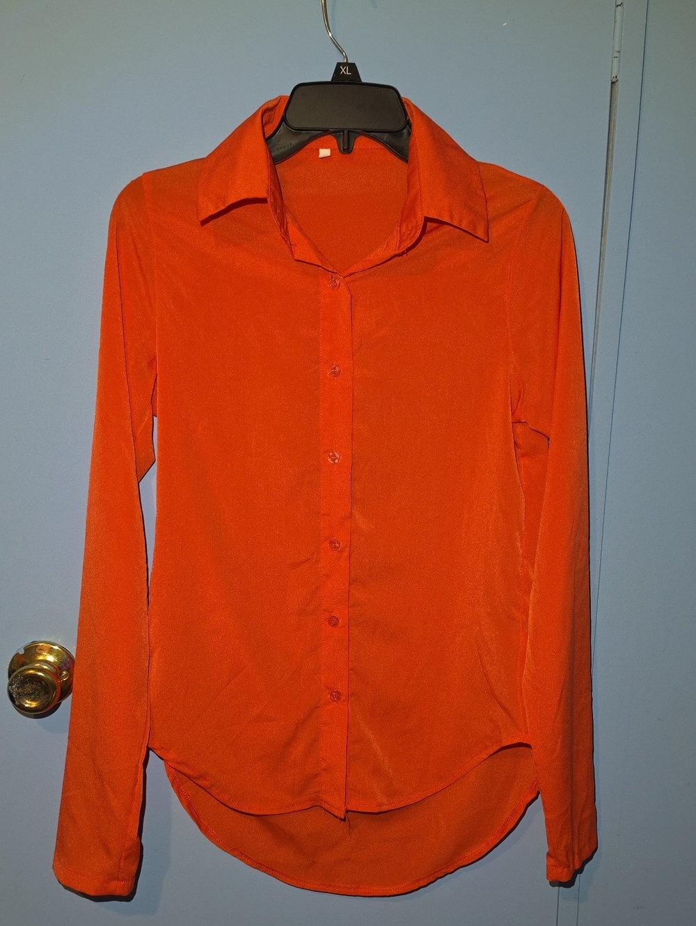 SHEIN Orange Long Sleeve Button Down Shirt